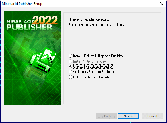 Miraplacid Publisher : Uninstallation Step 1/2