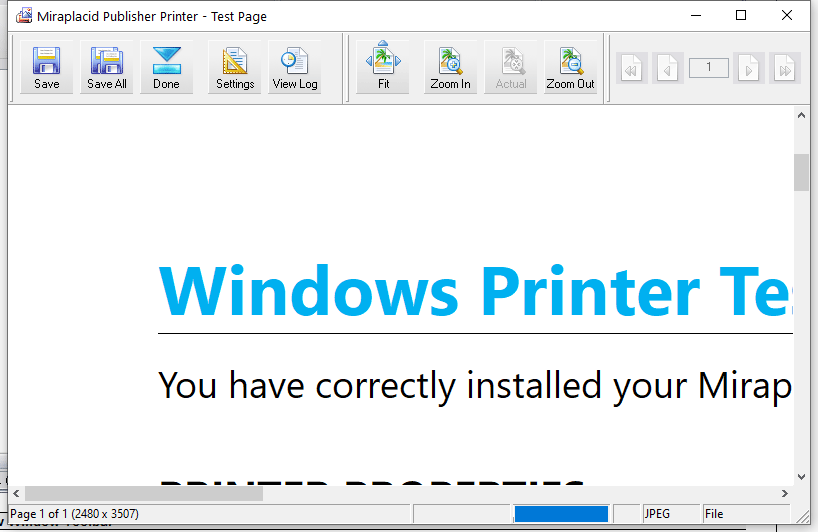 Miraplacid Publisher (Image Printer Driver) Preview Window