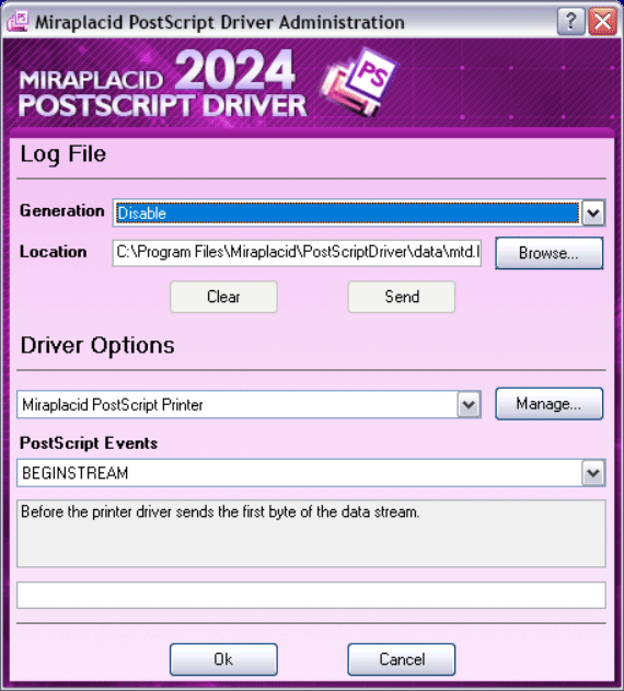 Miraplacid PostScript Driver Administrator