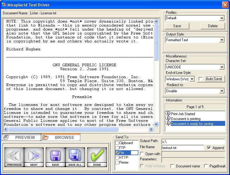 Miraplacid Text Driver : Text Extraction : MTD Dialog