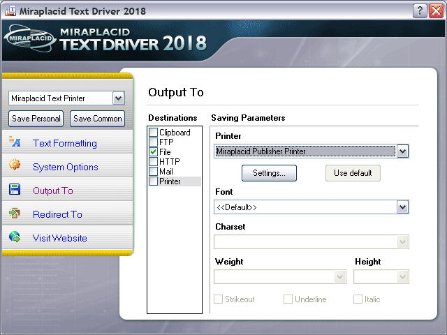 Miraplacid Text Driver Output To: Printer
