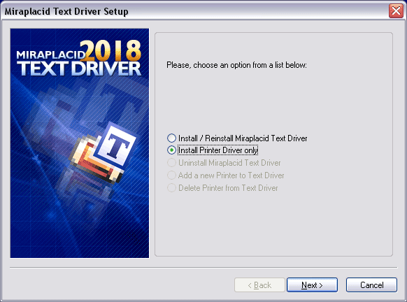 Miraplacid Text Driver : Driver Installation Step 2/3