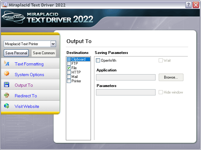 Miraplacid Text Driver Output To: Clipboard