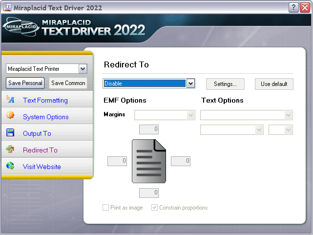 Miraplacid Text Driver Redirection Options