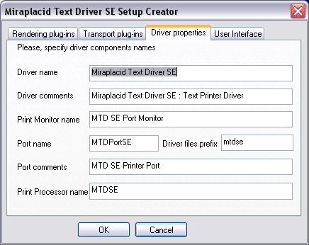 Miraplacid Text Driver : Setup Maker: Names