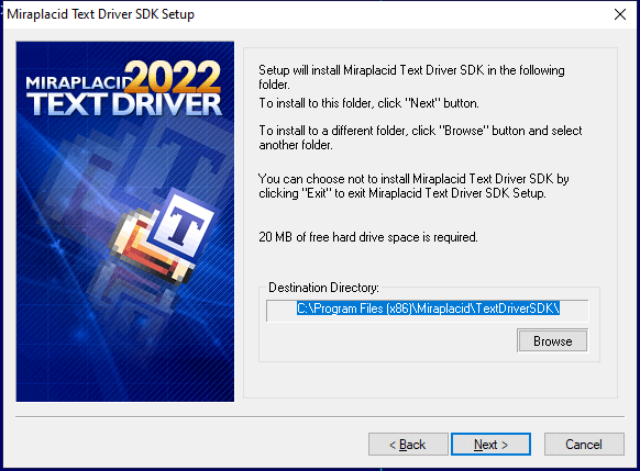 Miraplacid Text Driver : Installation Step 4/5