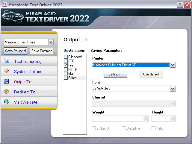 Miraplacid Text Driver Output To: Printer