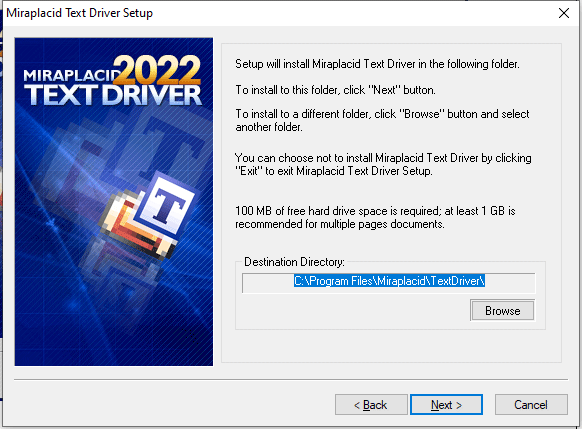 Miraplacid Text Driver : Installation Step 4/5