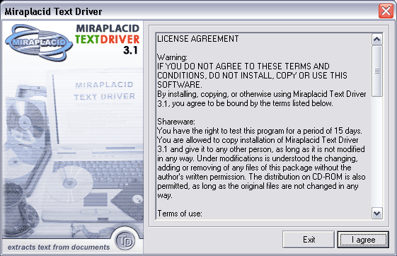 Miraplacid Text Driver : Installation Step 2/5