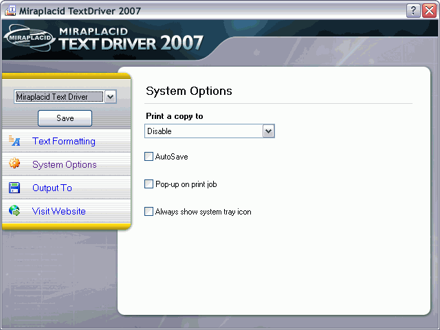 Miraplacid Text Driver System Settings