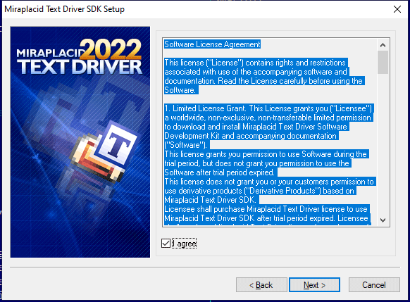 Miraplacid Text Driver : Installation Step 2/5