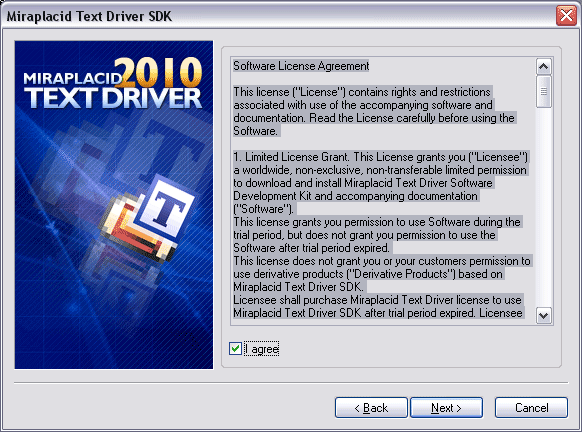 Miraplacid Text Driver : Installation Step 2/5