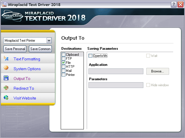 Miraplacid Text Driver Output To: Clipboard