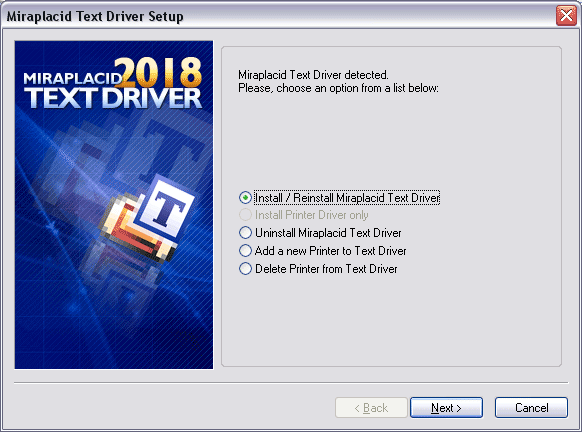 Miraplacid Text Driver : Reinstallation Step 1/3